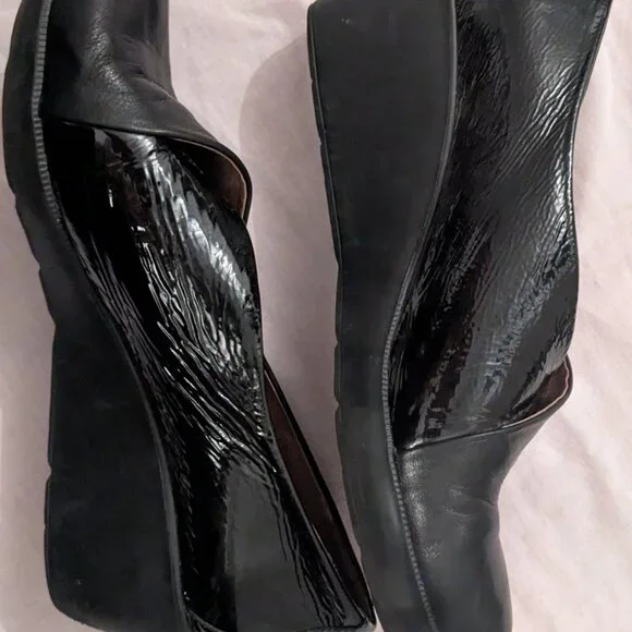 Wonders black smooth/patent two-tone leather wedge slip-ons | EU 42/US 11 - Picture 2 of 8